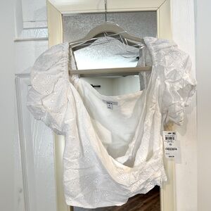 Bar III White Eyelet Puff Sleeve Top